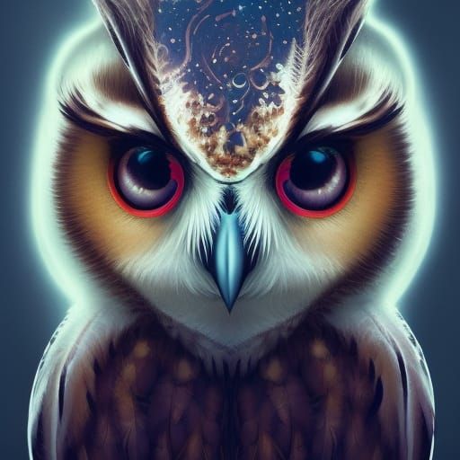 Hyperdetailed Owl Portrait with Starry Eyes