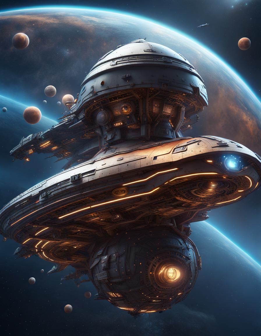 Starship Soaring Through a Deep Sky: Digital Art