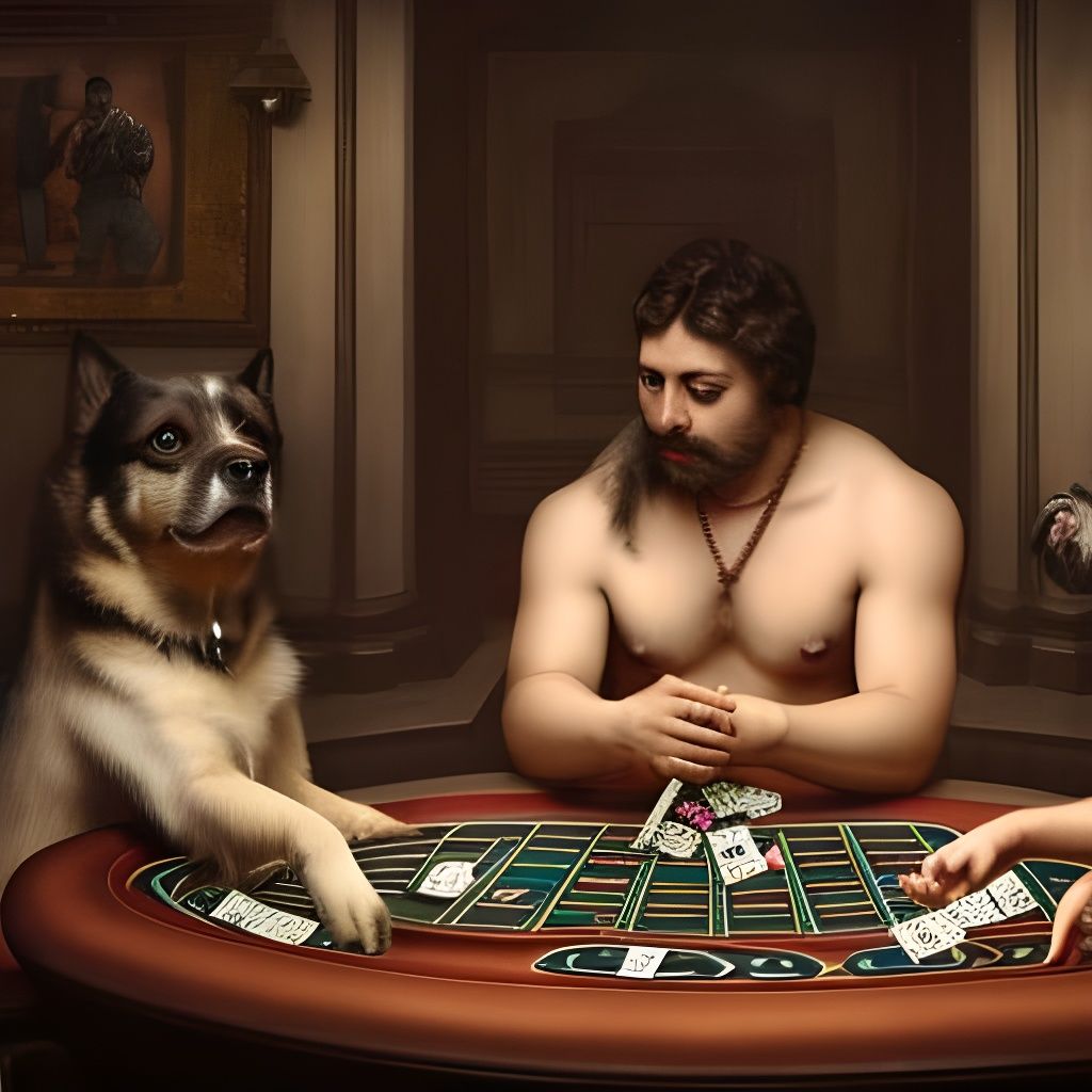 Dogs' Poker Game: A Humorous Digital Painting