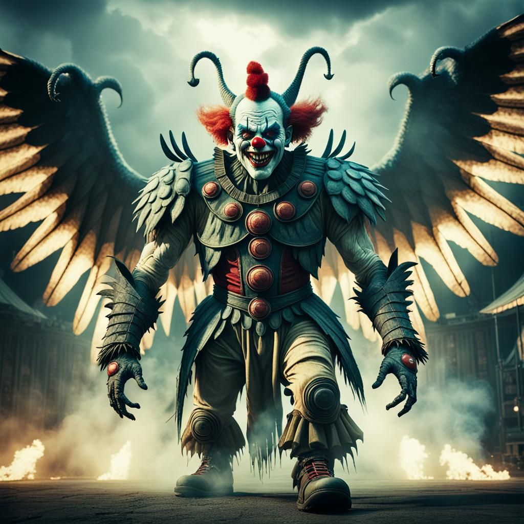 Menacing Demon with Clown Face in Cinematic Style