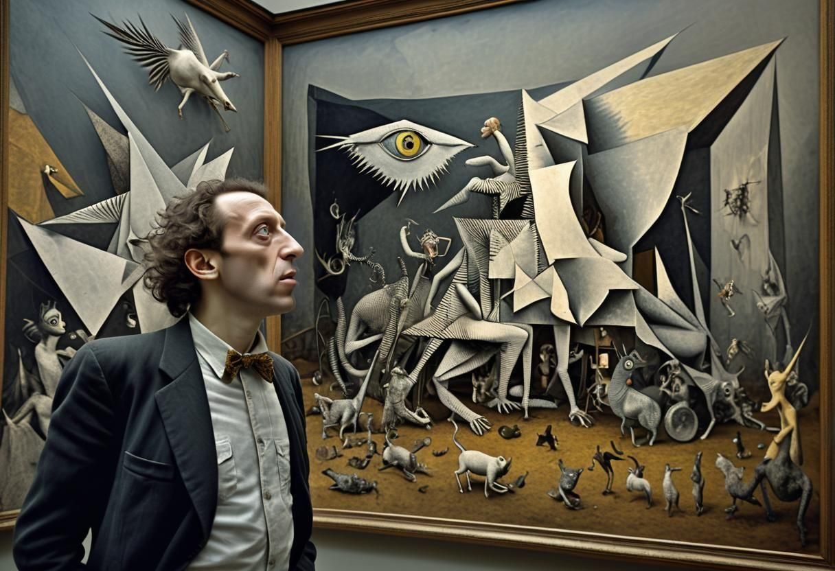 Guernica Characters Alive in Museum, Hyperrealistic Photogra...