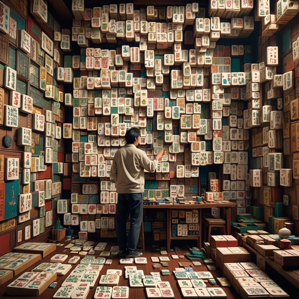 Artist's Studio: Vibrant Mahjong Painting in Matte Style