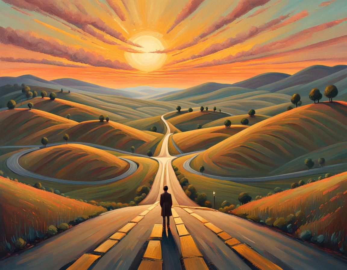 Symbolist Painting: Crossroads at Sunset