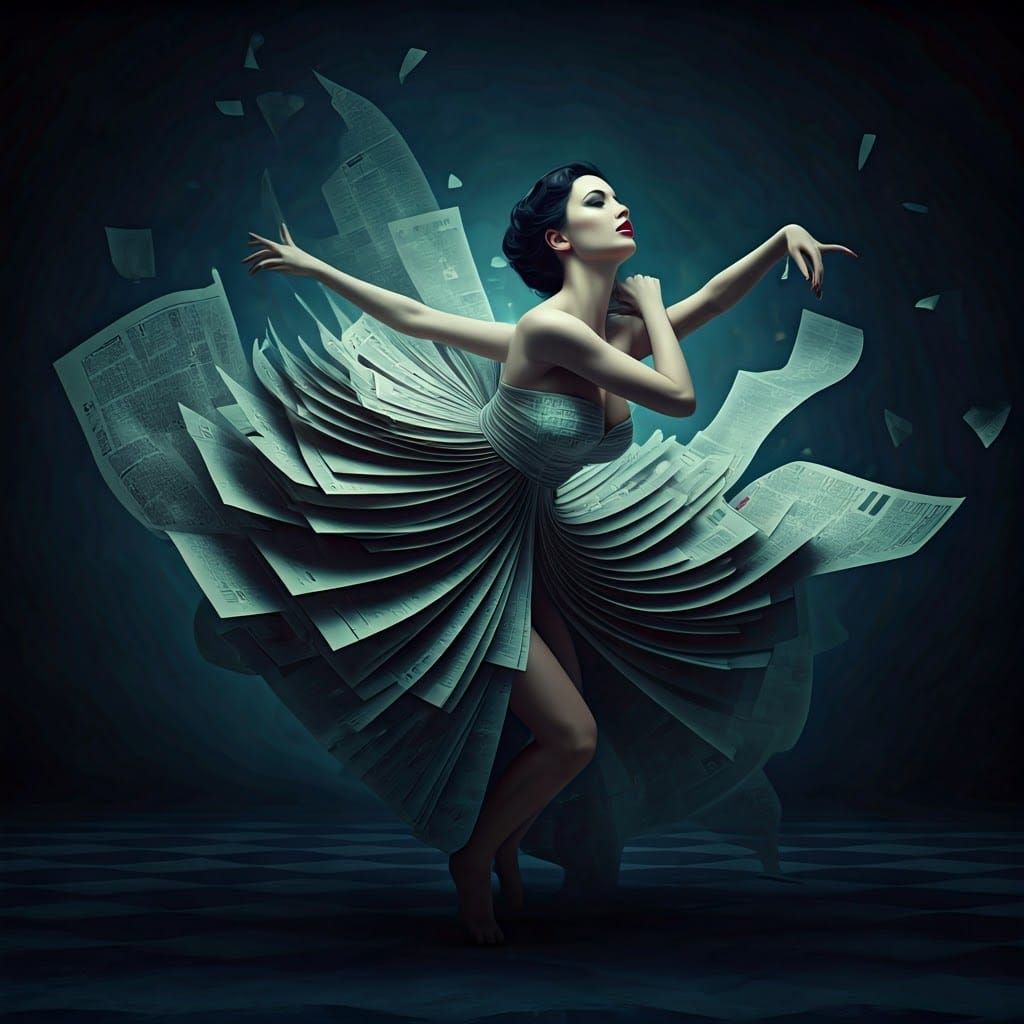 Newspaper Costume Dance in Surrealist Style