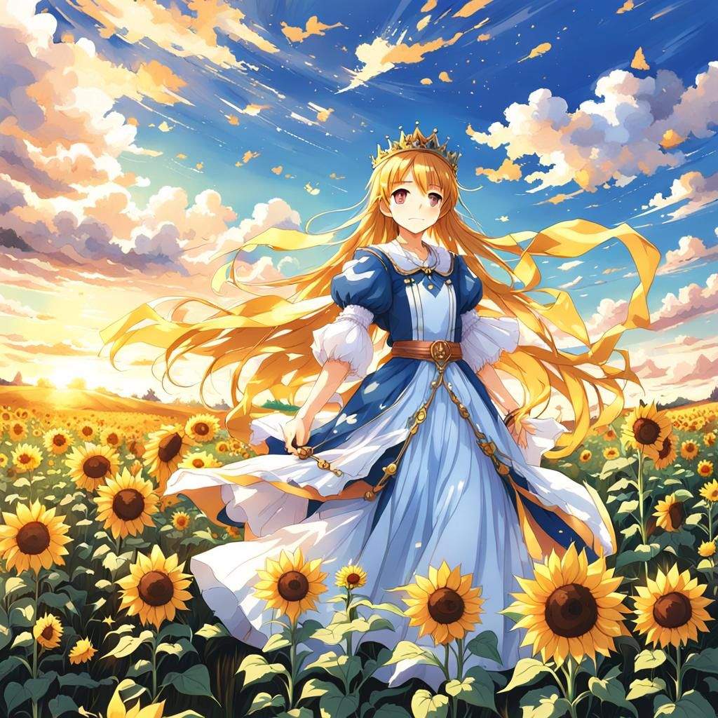 Sunflower Princess in Anime Style Field