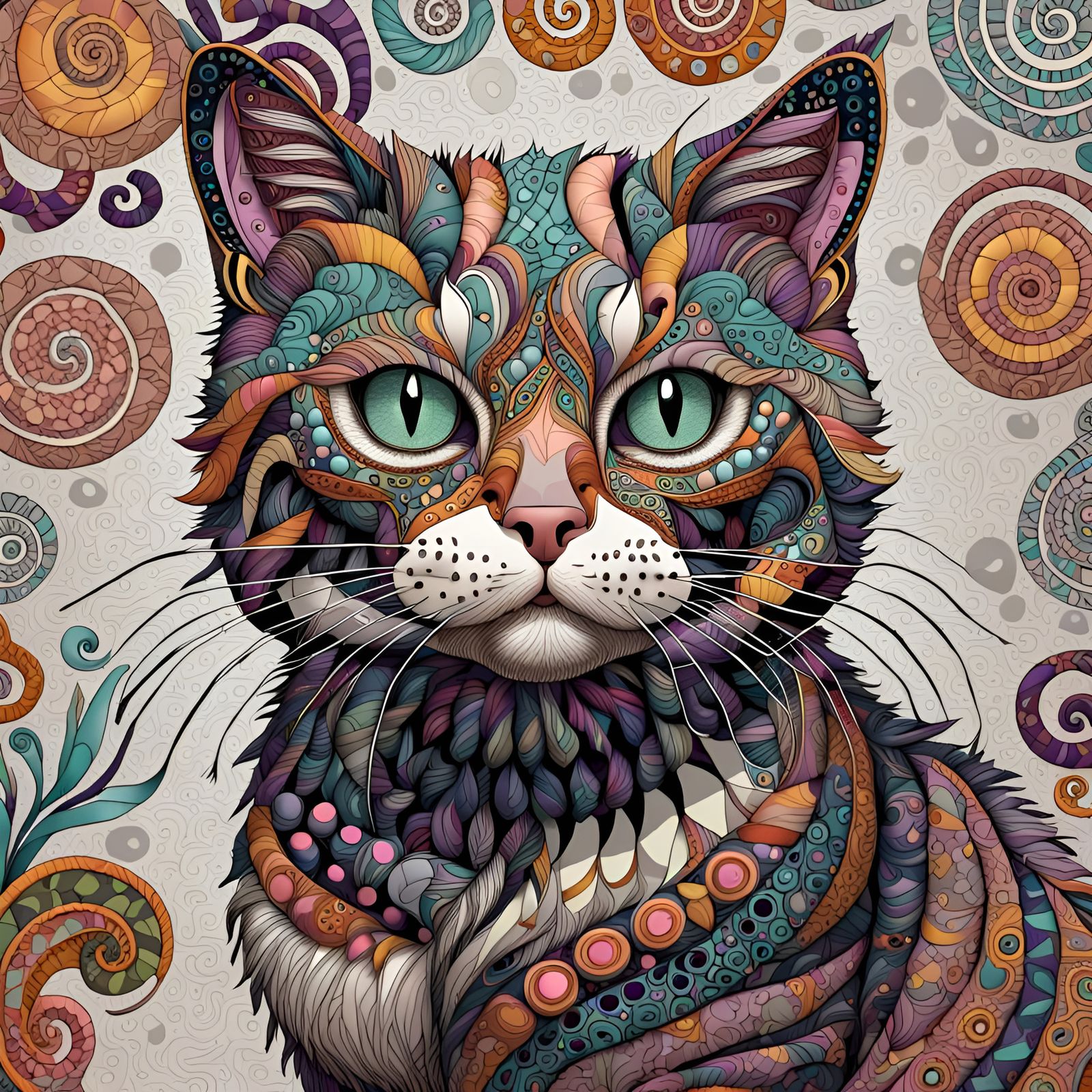 Detailed Zentangle Cat Portrait in 3D Line Art