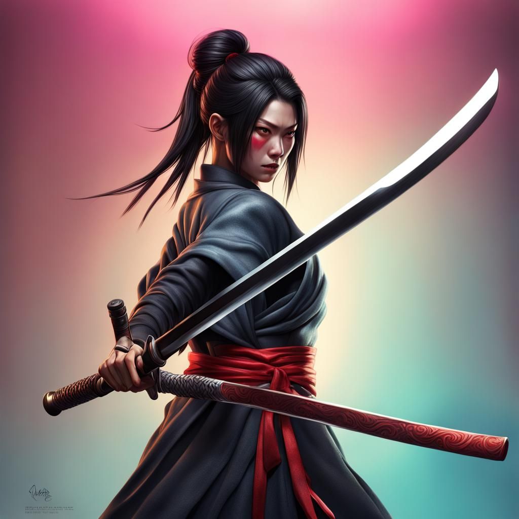 Hyperrealistic Katana in Splash Art Style