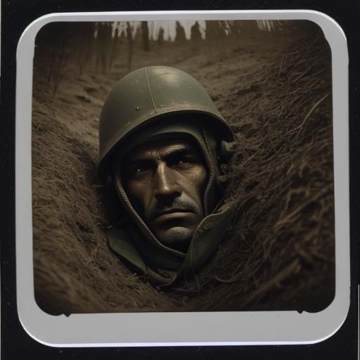 WWI Soldier in Trench: Vintage Polaroid Style