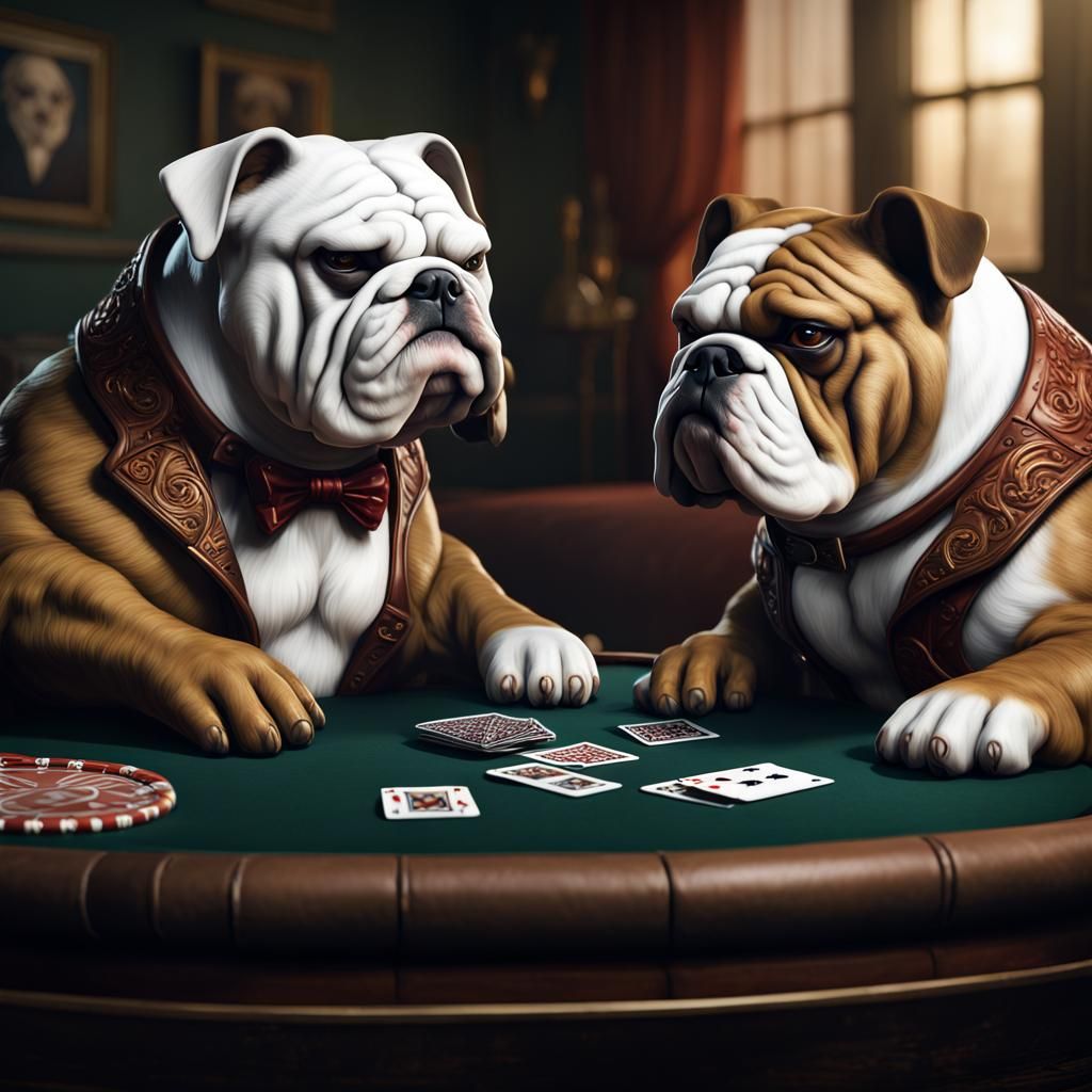 Bulldogs Playing Poker: Detailed Matte Painting