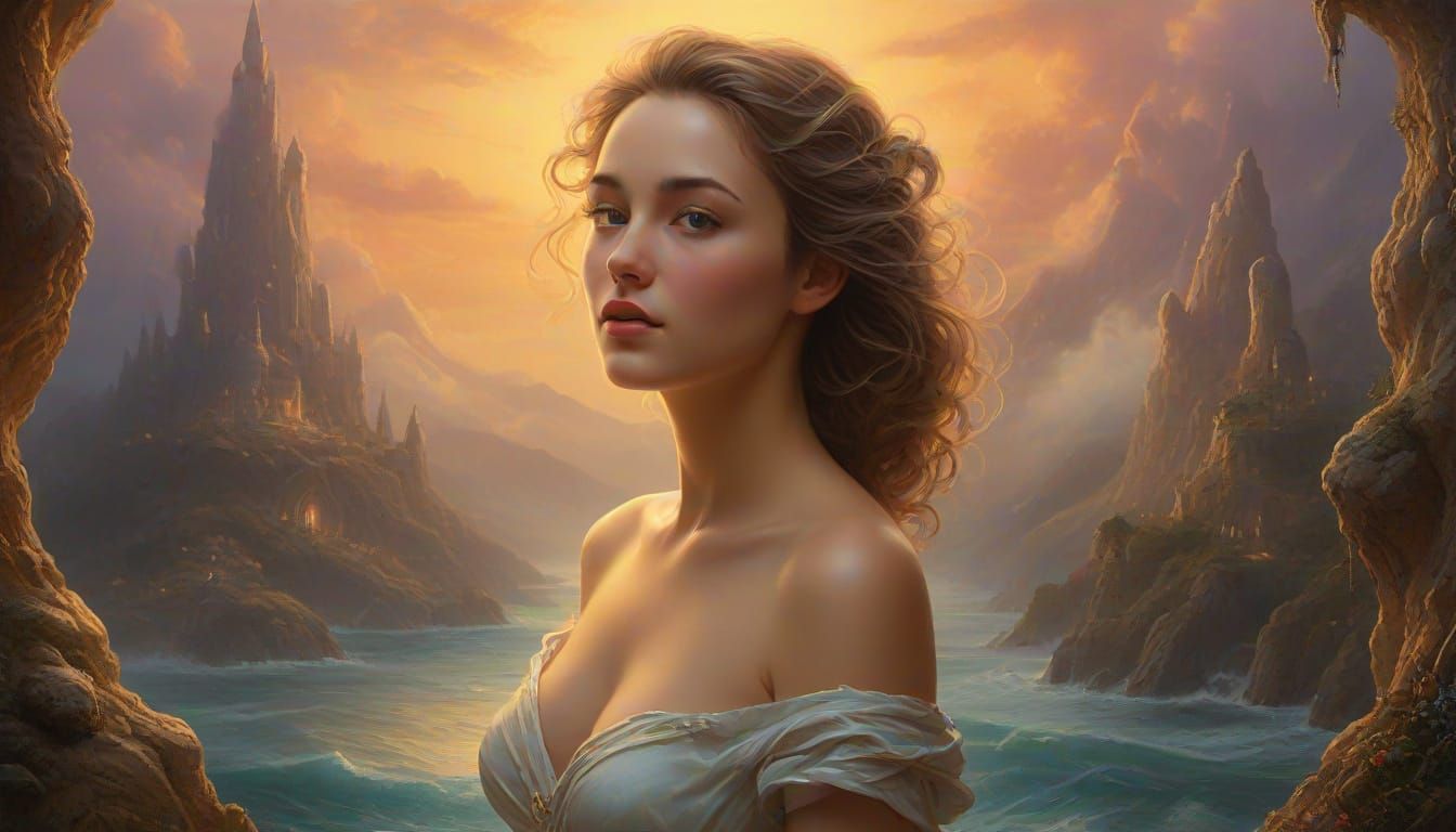 Ethereal Woman in Surrealist Oil Painting Style