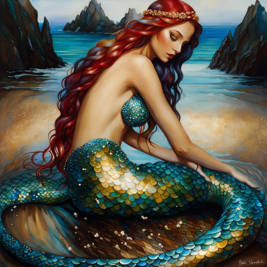 Sparkly Mermaid in Watercolor Explosion Style