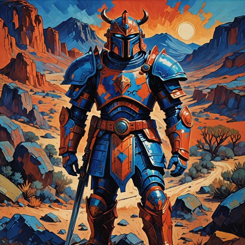 Neo-Fauvist Warrior in Ancient Landscape