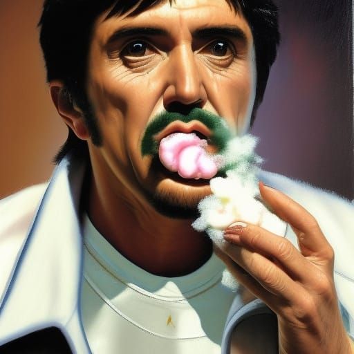 Tony Montana Sniffs Cotton Candy: Oil Painting
