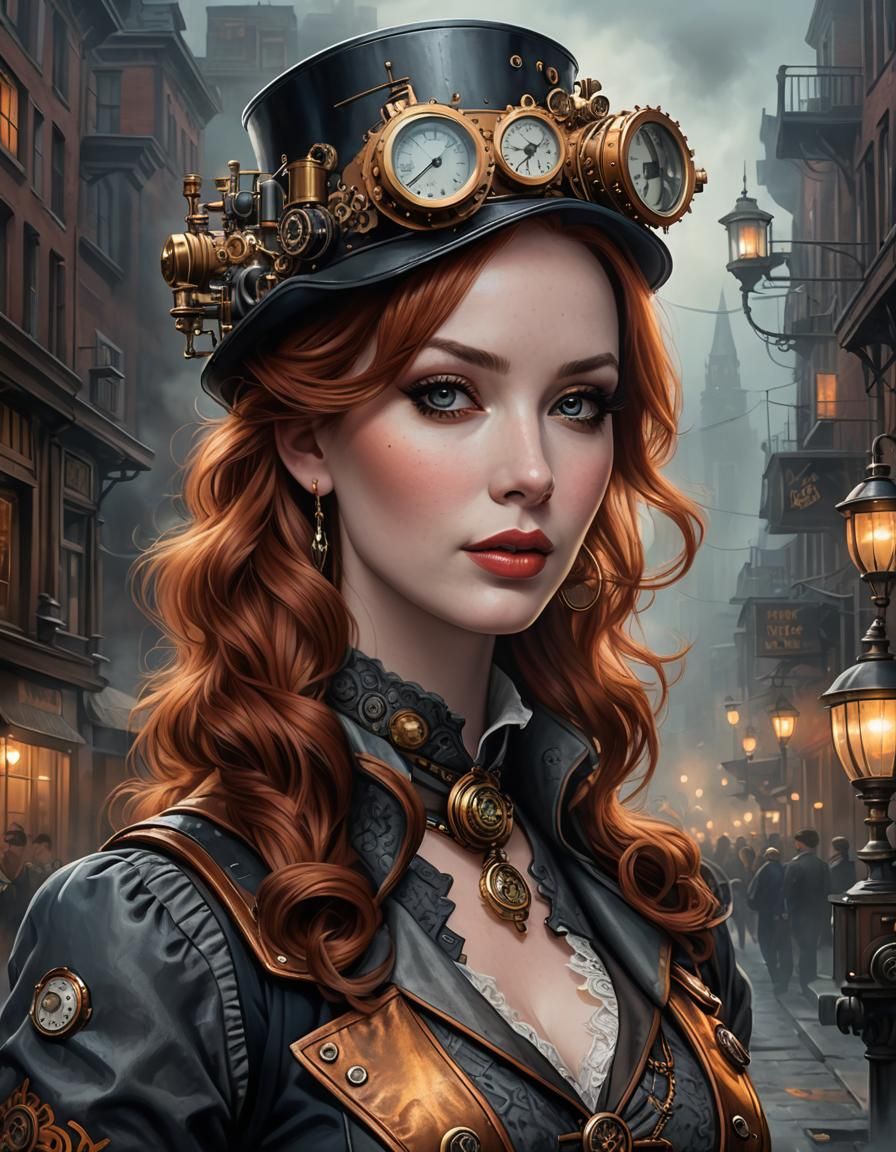 Steampunk Christina at Night: Hyperdetailed Airbrush Portrai...