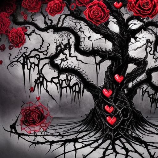 Dragon Tree Suffocated by Gothic Roses
