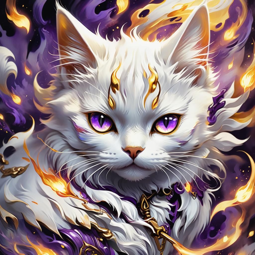Fiery Anime Cat with Wind-Up Key in Manga Style