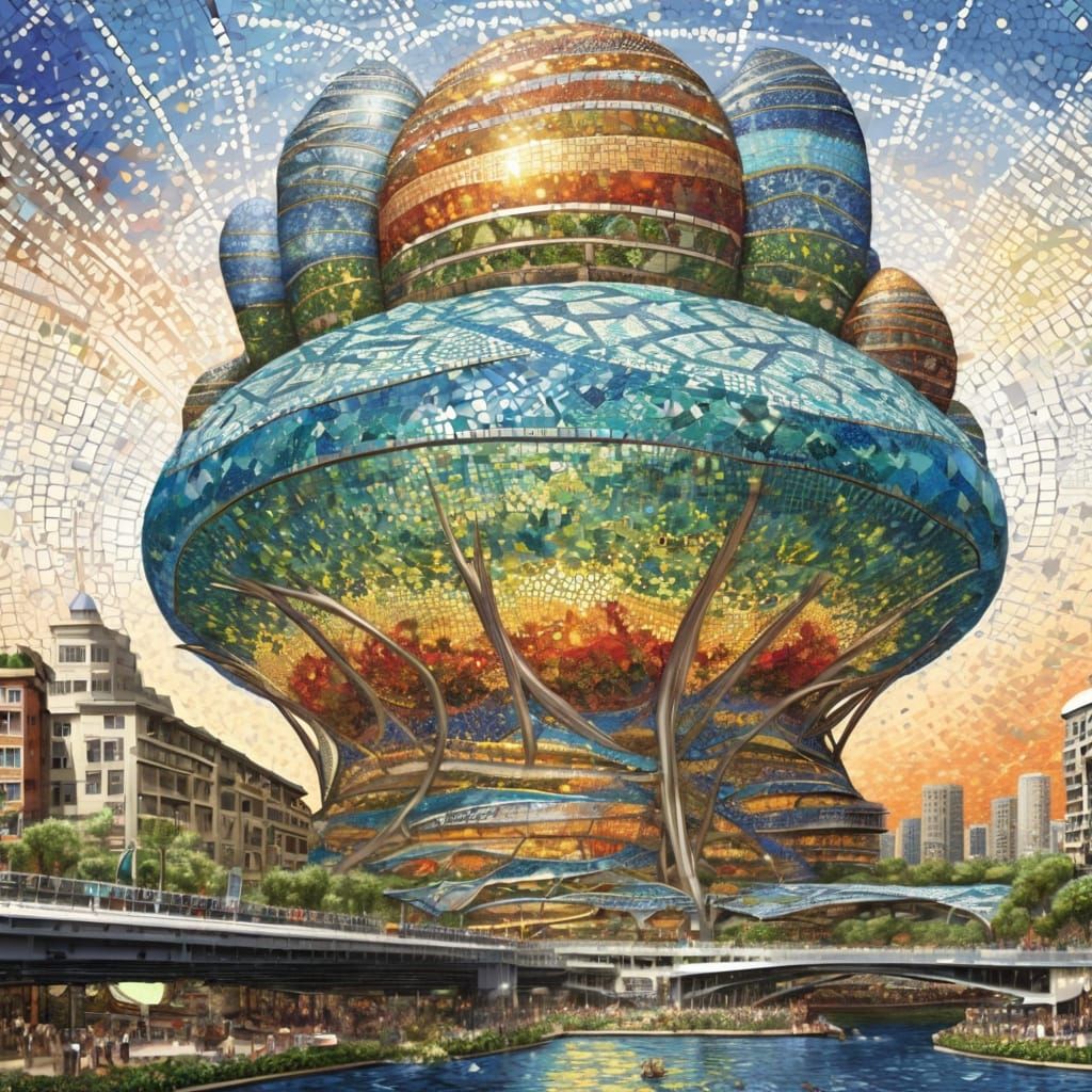 Organic Urban Metropolis in Vibrant Mosaic Style