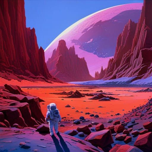 Astronauts Explore Distant Planet in Science Fiction Art