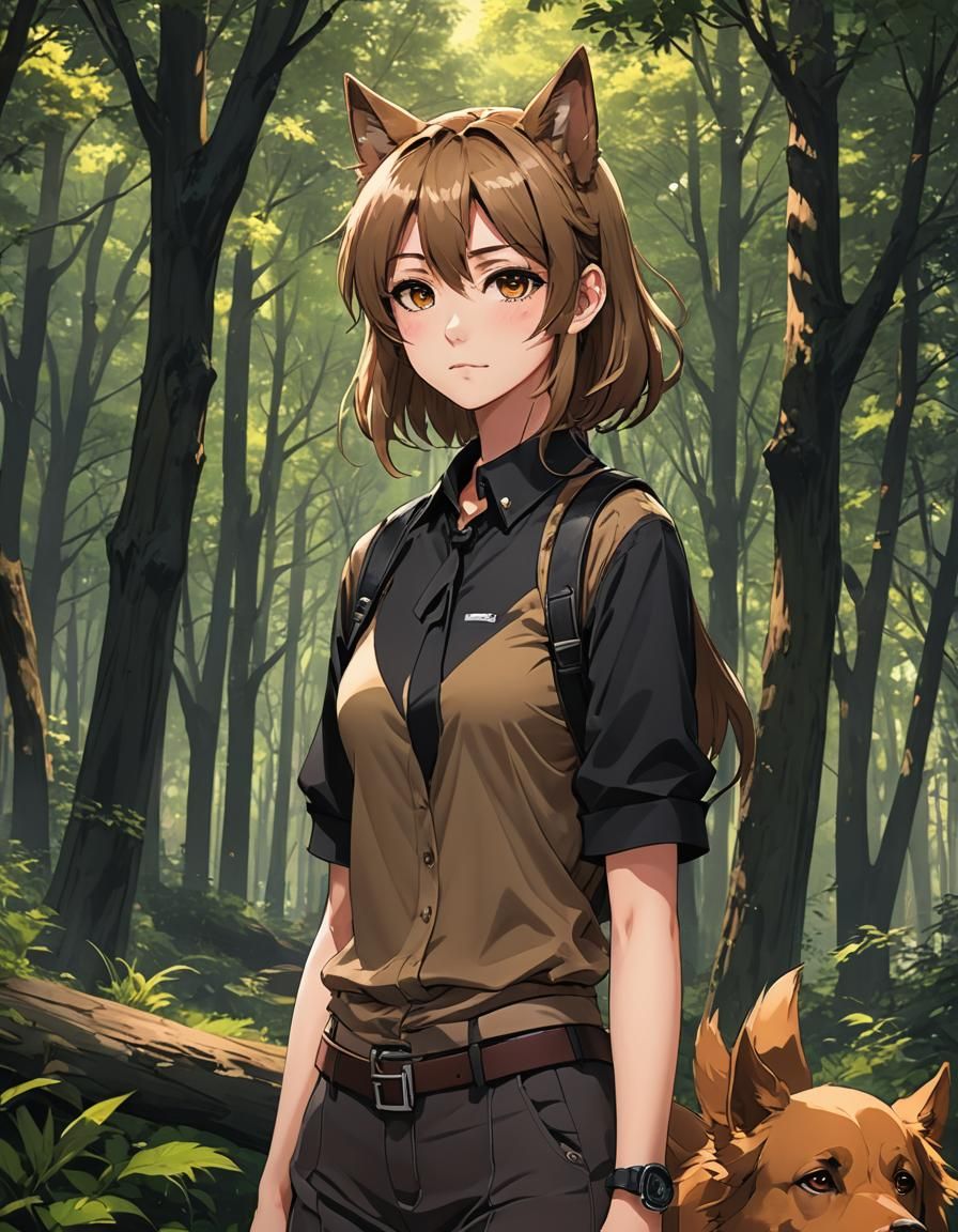 Anime Girl with Dog Ears in Cel-Shaded Style