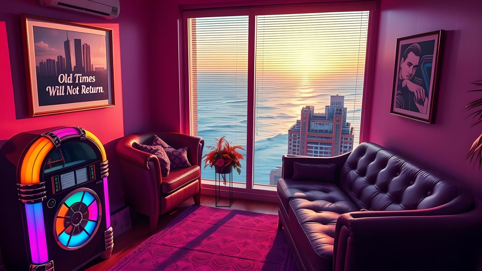 Miami Vice Apartment with Jukebox at Sunset