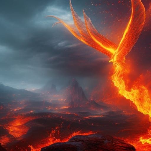 Fiery Phoenix in Detailed Digital Art