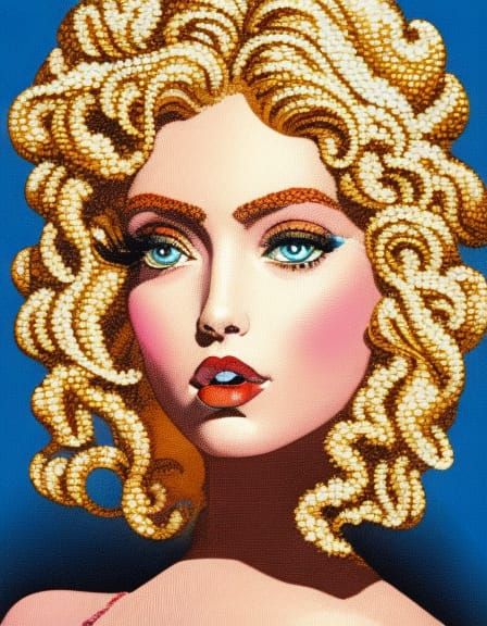 Pretty Girl with Blond Curls in Storybook Style