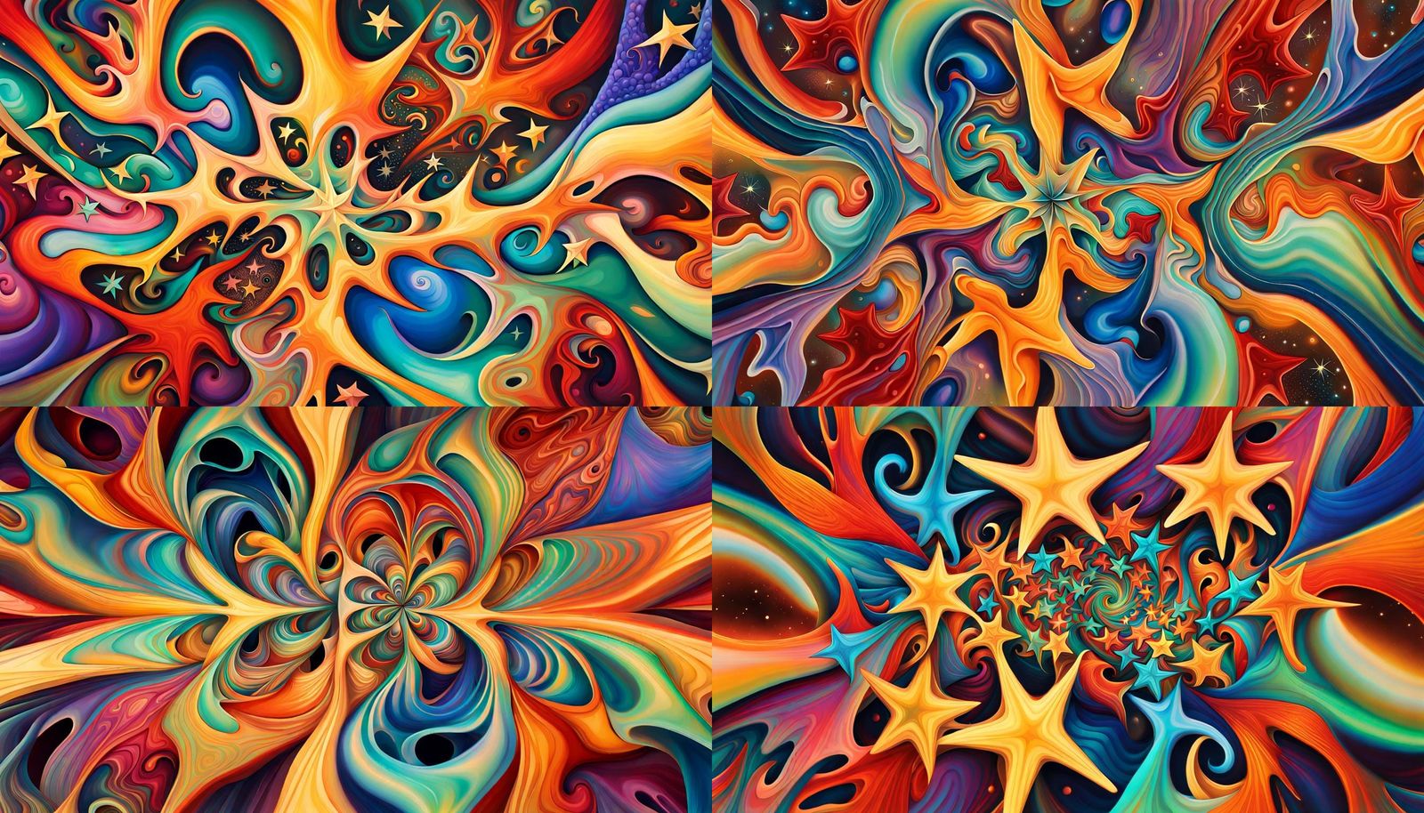 Iridescent Stars in Abstract Expressionism Style