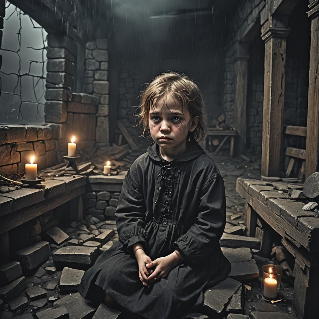 Dark Gothic Art: Abandoned Child Weeping