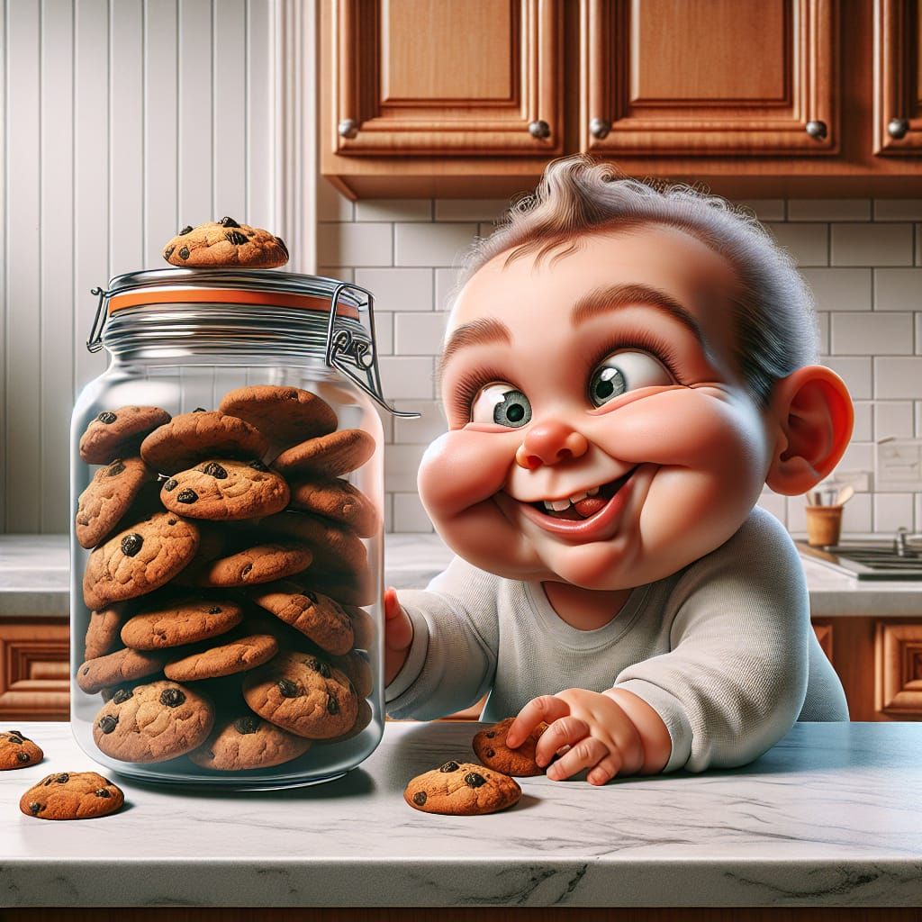 Funny Baby Stealing Cookies Caricature