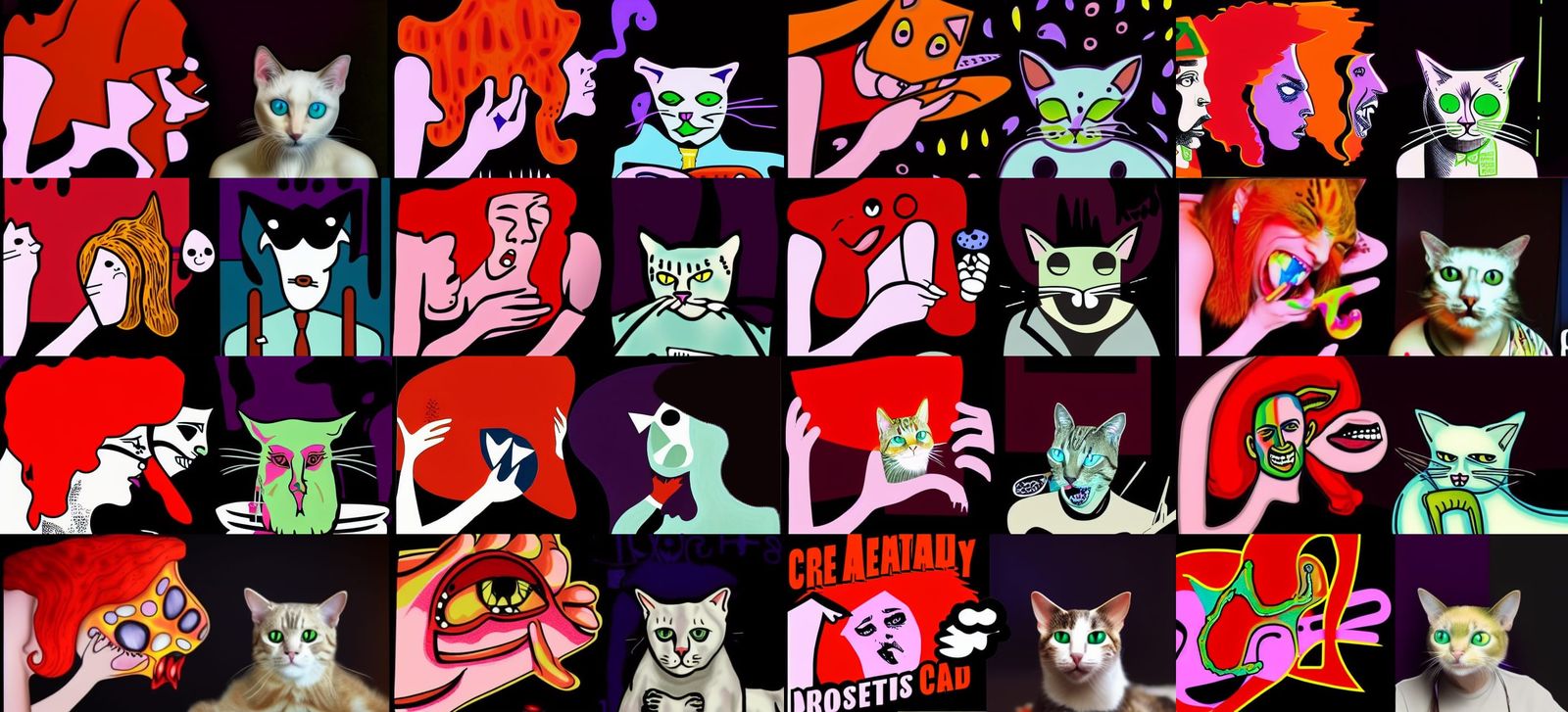 Crazy Cats with Psychedelic Colors and Expressions