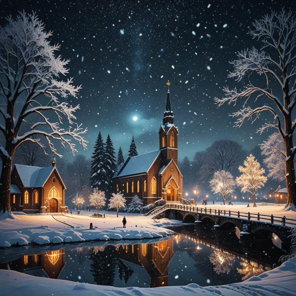 Surreal Steampunk Church Under Starry Night Sky