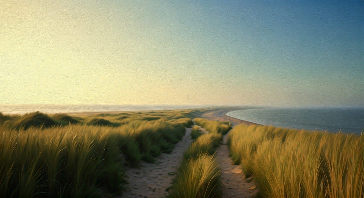 Misty Shingle Spit in Impressionist Oil Painting Style