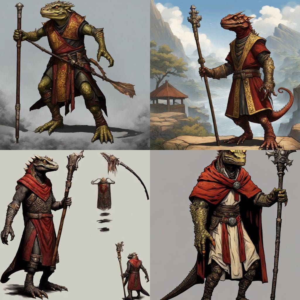 Ancient Red Skinned Argonian Royalty Strolls with Grandeur