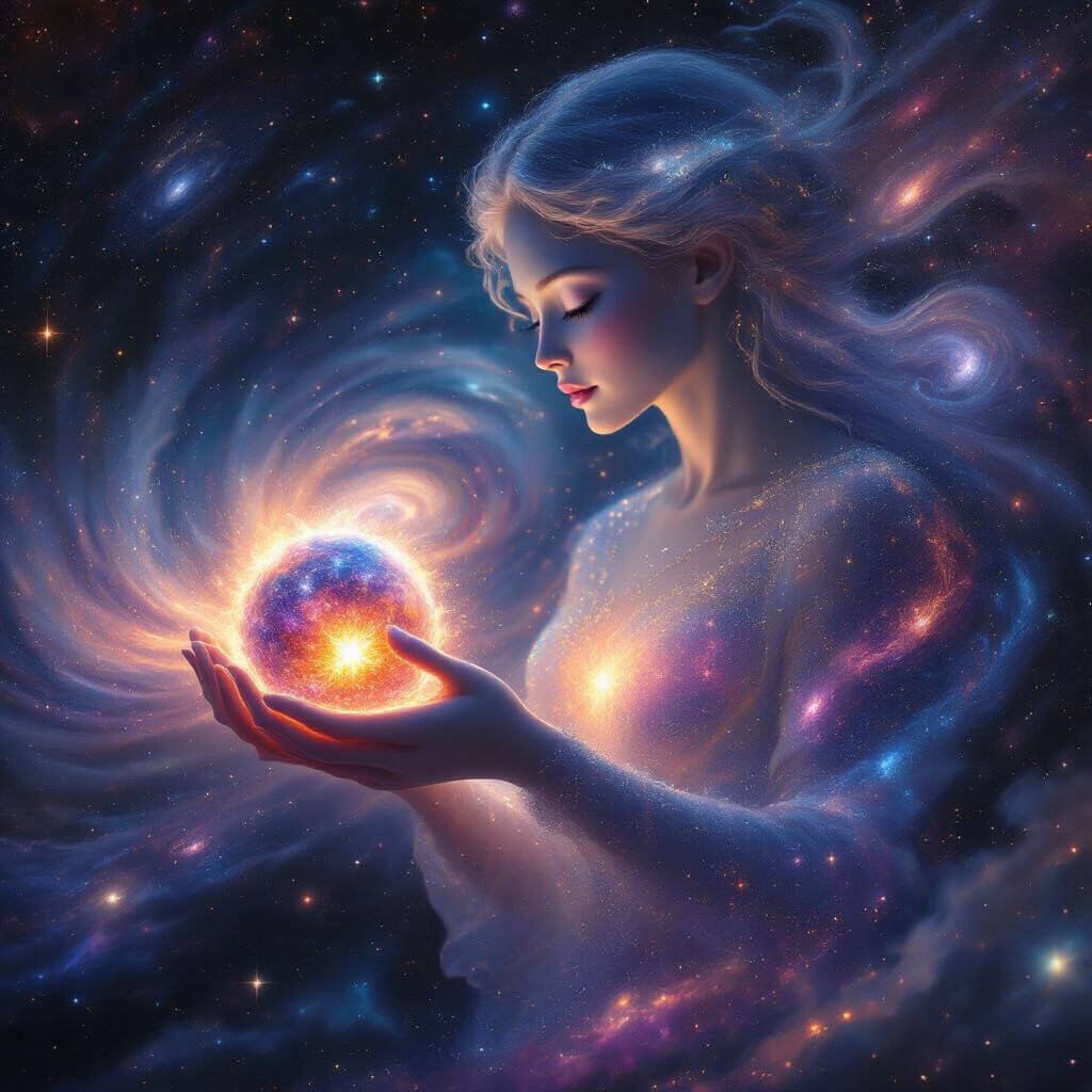 Celestial Stardust Angel Cradles Dying Star