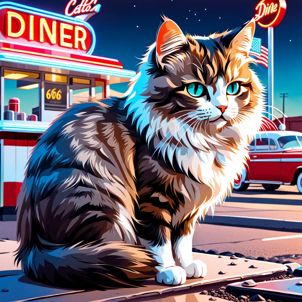 Scared Cat on Route 66 Diner