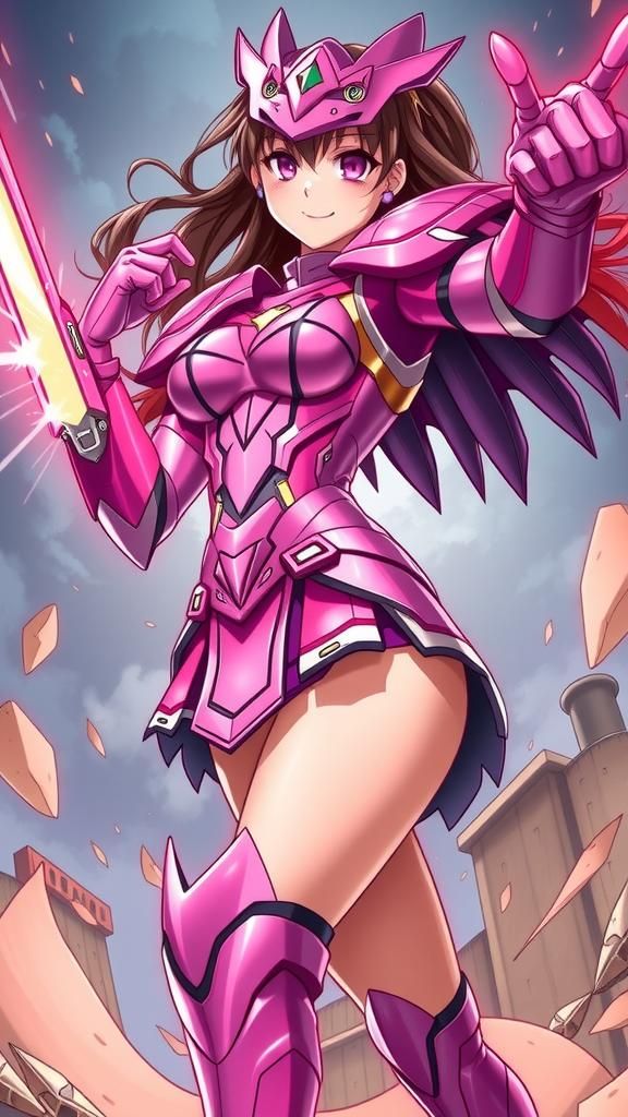 Radiant Female Superhero in Anime Style Armor