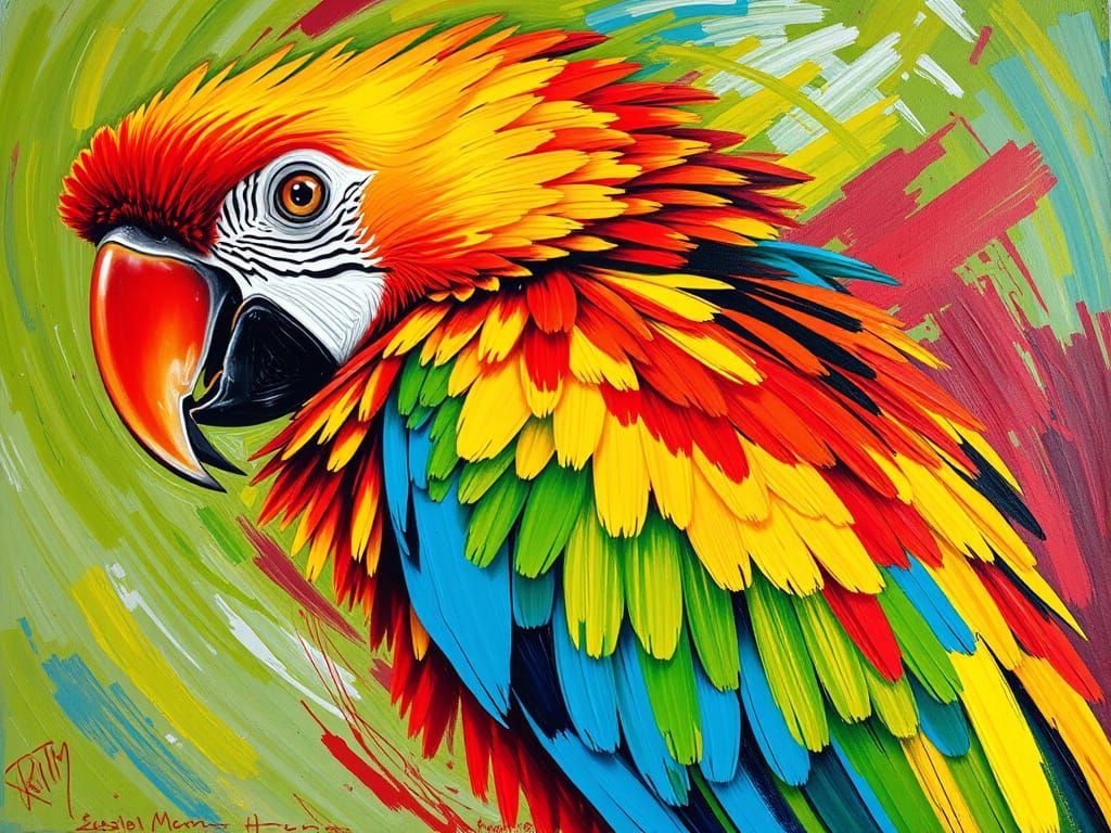 Vibrant Abstract Parrot Painting in Expressive Style