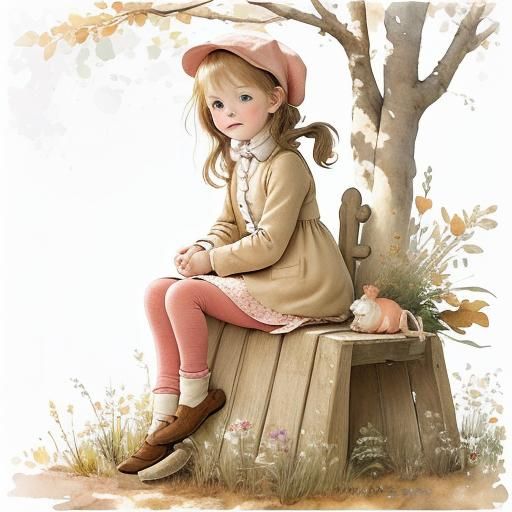 Toddler Girl on Pony: Watercolor Portrait in Autumn