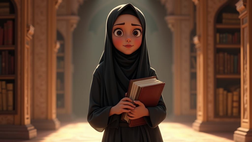 A Young Muslim Student Walks Through Her Traditional Madrasa...