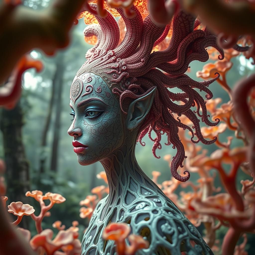 Surreal Hybrid Dervish in Mycelium Network, 8K