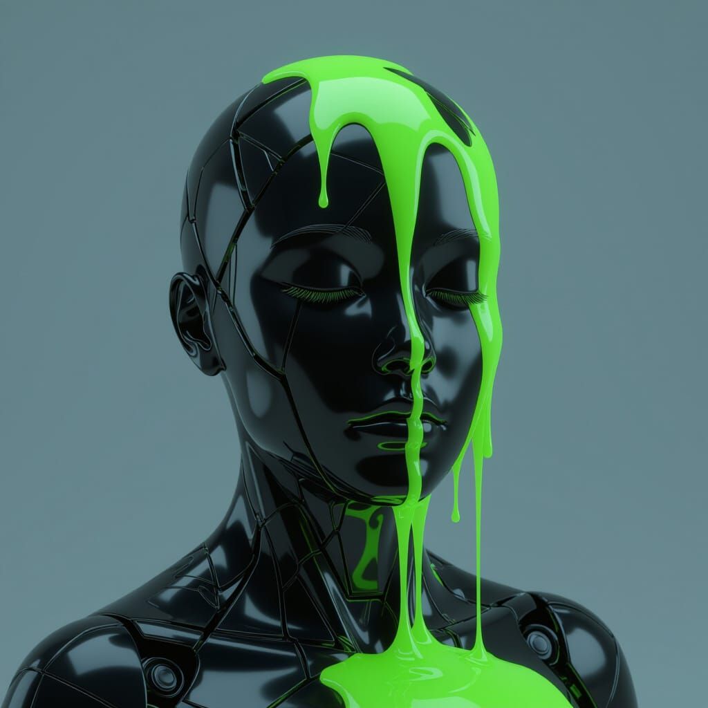 Futuristic Obsidian Android Bust in 3D Render