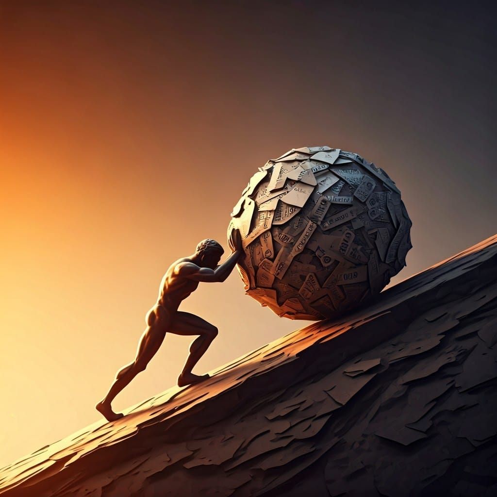 Sisyphos in Ancient Greek Style with a Twist