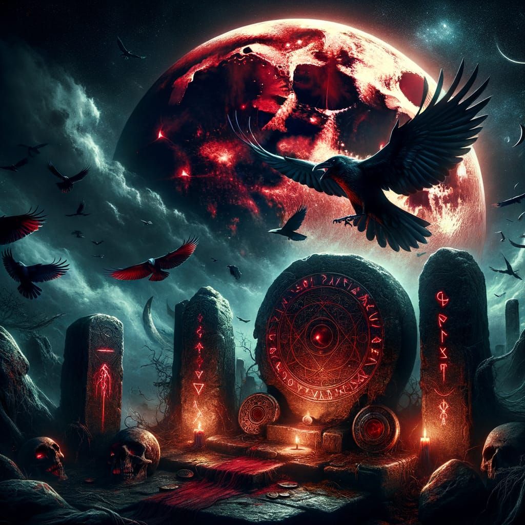 Ravens Guard Ancient Secrets Beneath a Blood-Red Moon