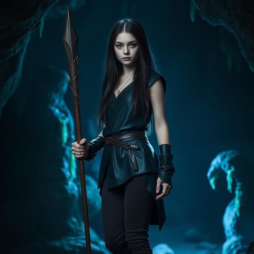 Dramatic Drow Teen in Cave Photograph