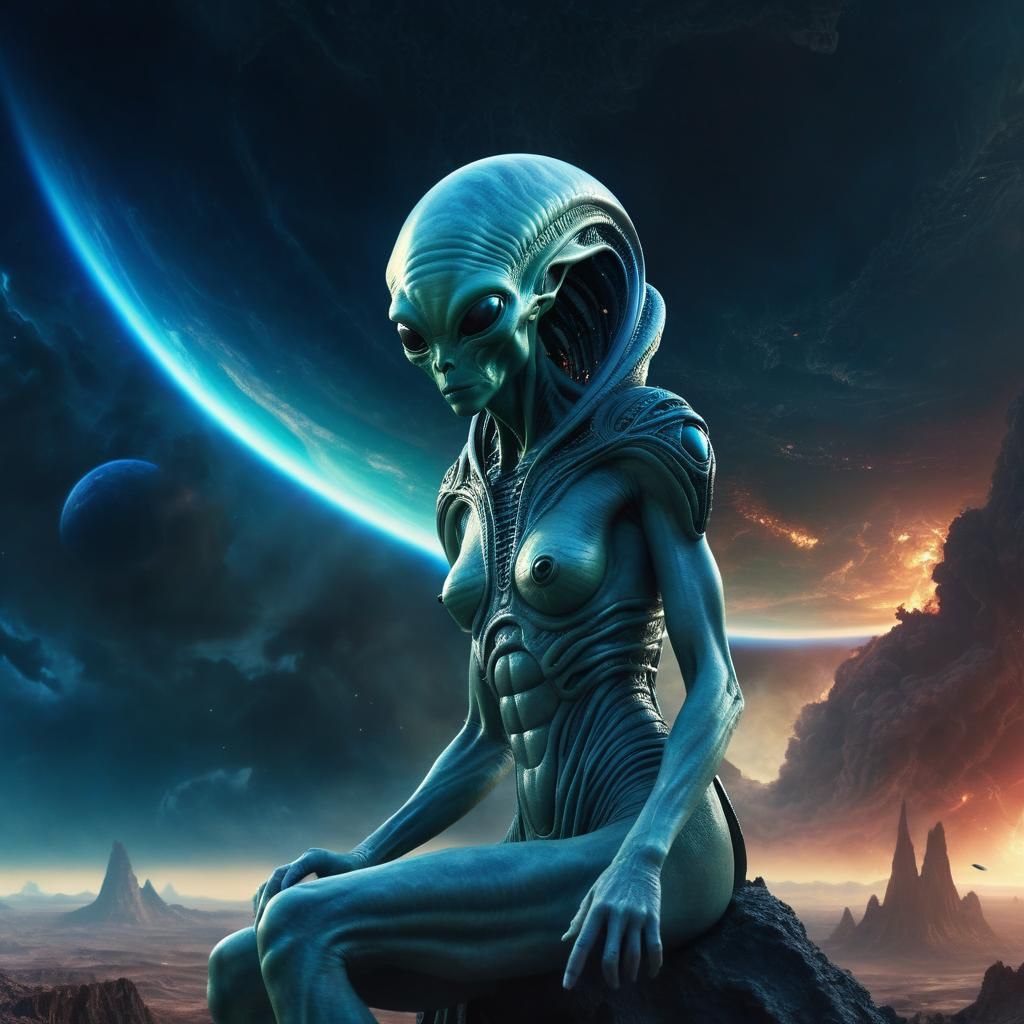 Alien Councilwoman Observes Earth in Digital Painting