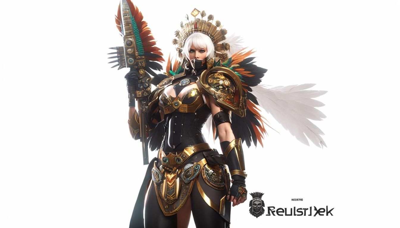 Aztec Warrior Woman with Flaming Sword in Cyberpunk Style