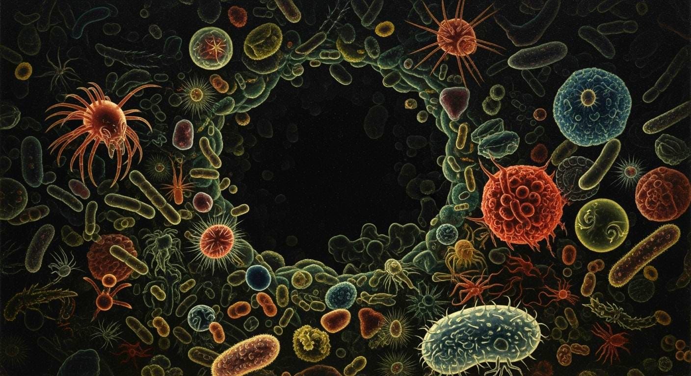 Microscopic World of Bacteria in Oil Painting Style