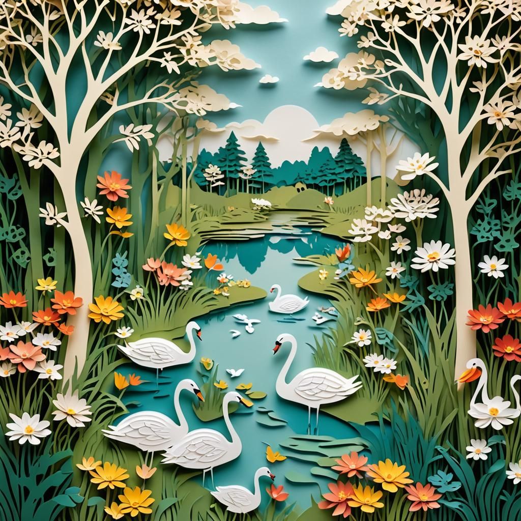 Serene Kirigami Forest Glade with Paper Animals