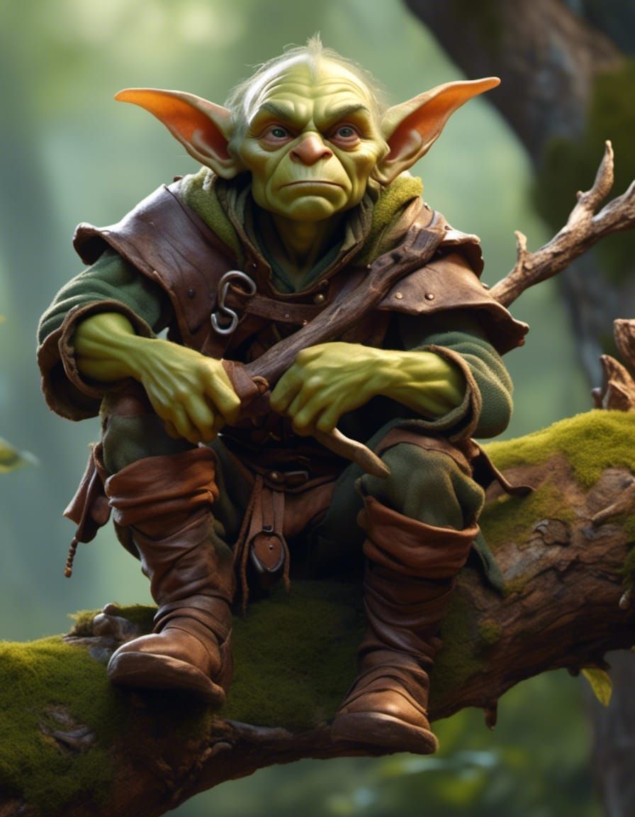 Alert Goblin Bowman in Detailed Forest Photo