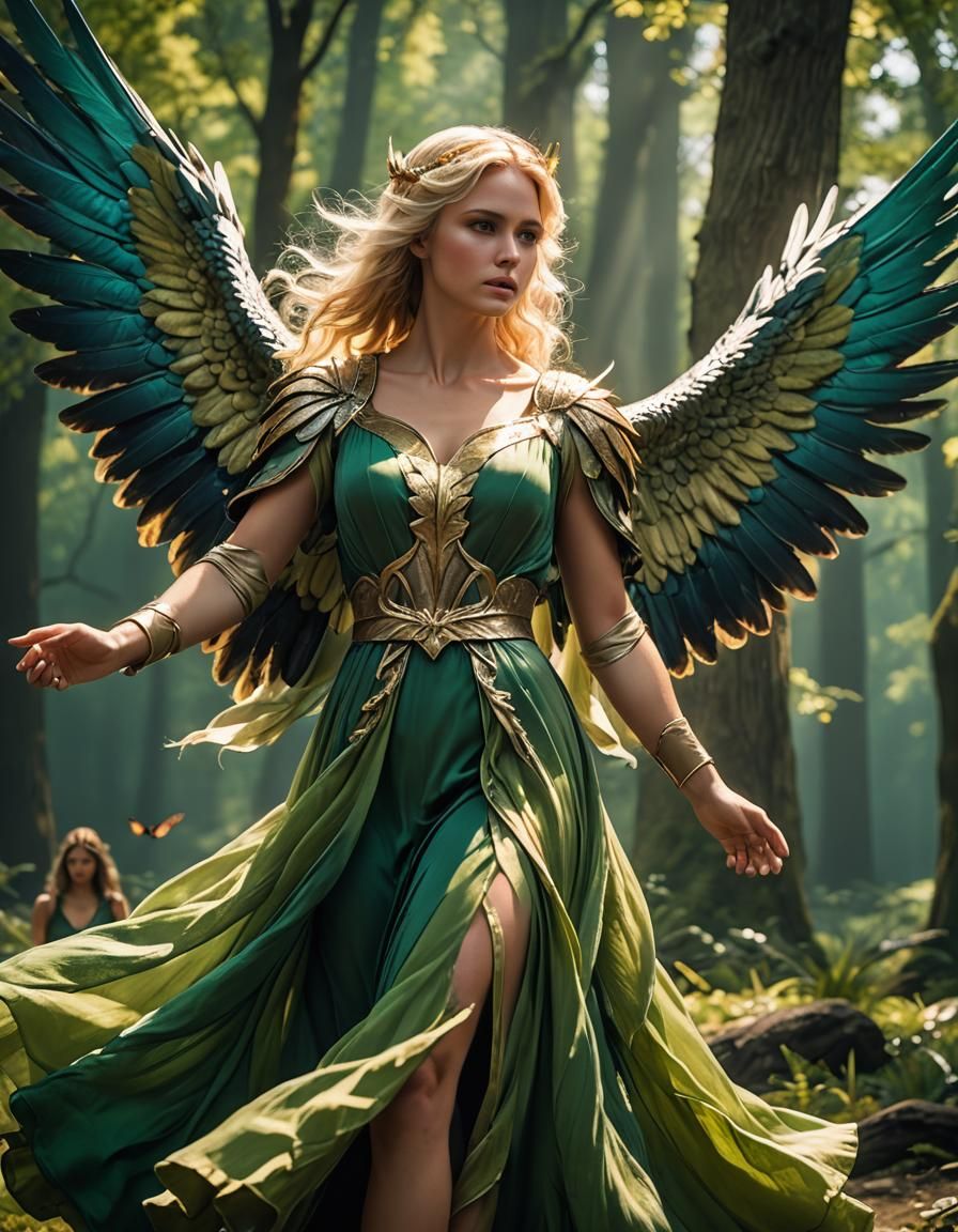Beautiful Blonde Angel with Colorful Wings